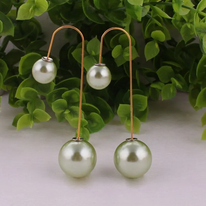 14 Colors Ladies Double Sided Simulated Pearl Stud Earrings