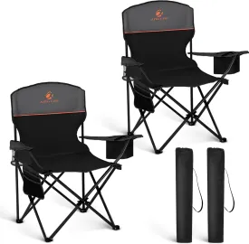2 Pack Portable Camping Chair for Adults, Folding Outdoor Camp Chair Lightweight Lawn Chairs Folding Collapsible Chair for Camping, Tailgates, Beach, Black, Support 225lbs