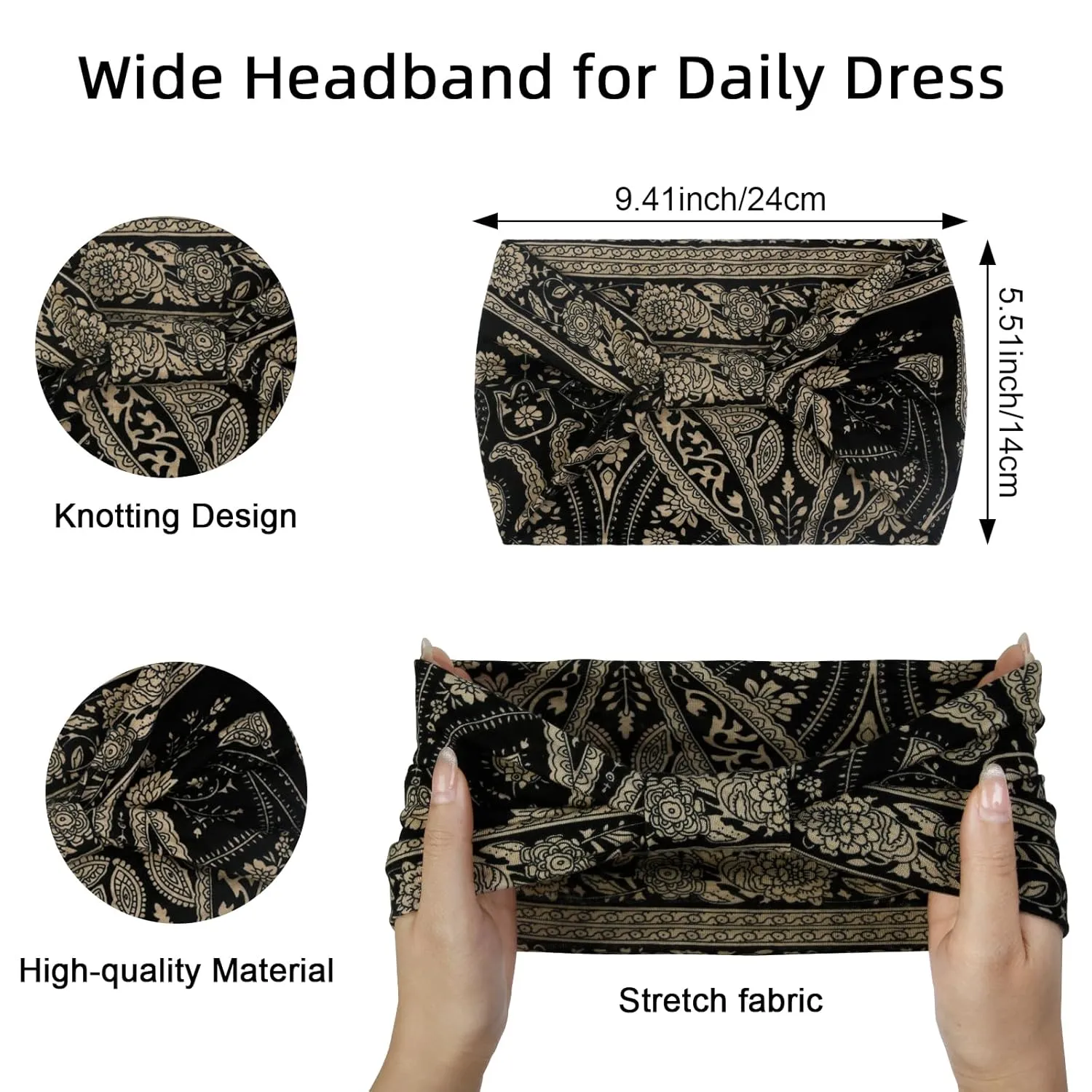4 Packs Wide Headbands for Women Knotted Non Slip Fashion Cute Paisley Printed Head Bands for Women??s Hair Large African Bandana Boho Hairbands Yoga Running Workout Thick Turban Hair Accessories