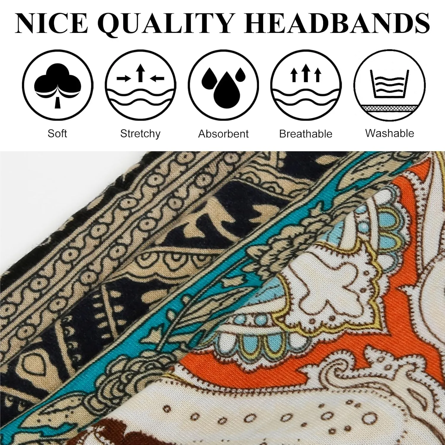 4 Packs Wide Headbands for Women Knotted Non Slip Fashion Cute Paisley Printed Head Bands for Women??s Hair Large African Bandana Boho Hairbands Yoga Running Workout Thick Turban Hair Accessories