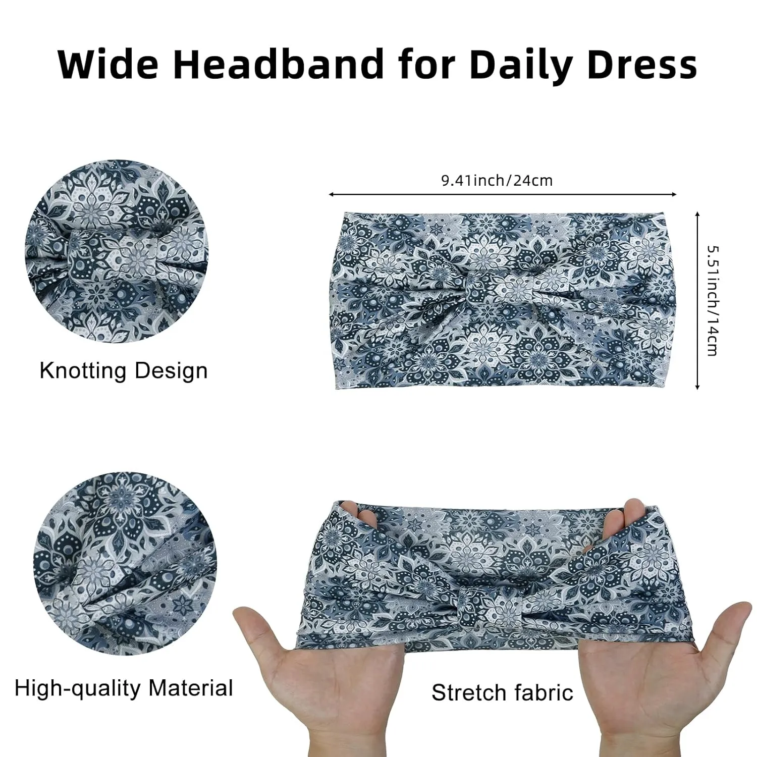 4 Packs Wide Headbands for Women Knotted Non Slip Fashion Floral Mandragora Printed Head Bands for Women??s Hair Large African Bandana Hairbands Sports Workout Thick Turban Hair Accessories