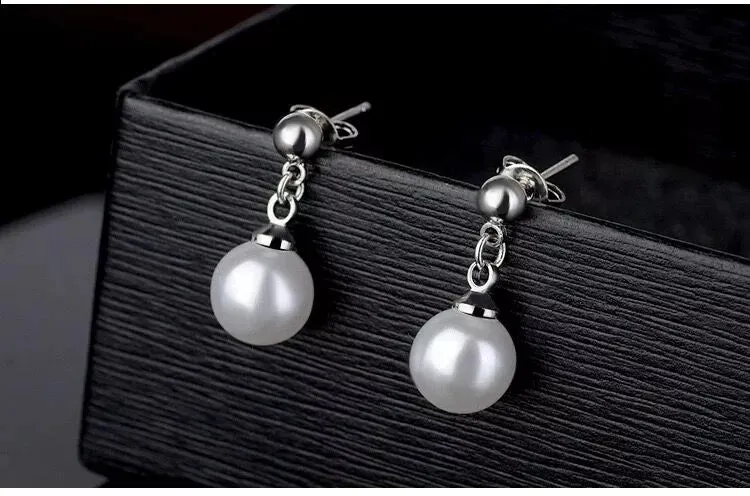 925 Sterling Silver Pearl Drop Stud Earrings for Women & Girls