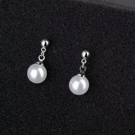 925 Sterling Silver Pearl Drop Stud Earrings for Women & Girls
