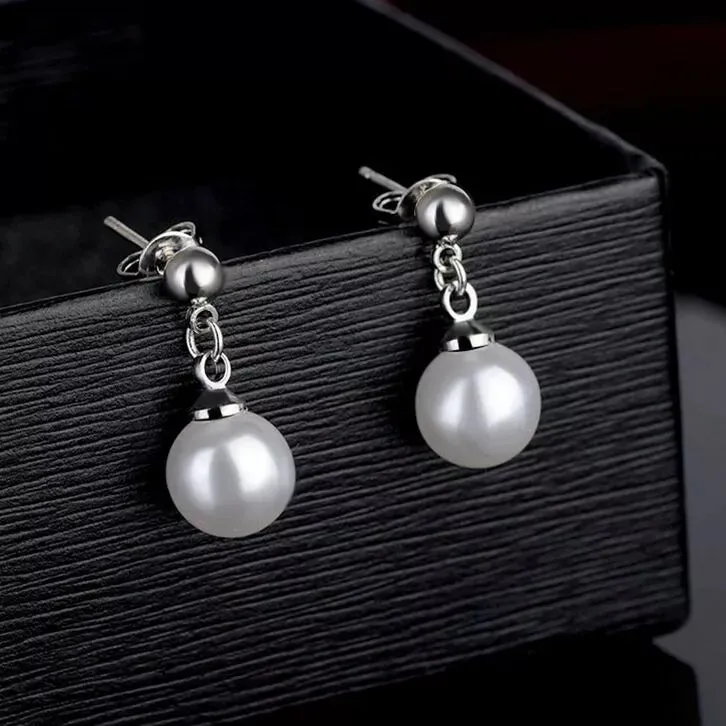 925 Sterling Silver Pearl Drop Stud Earrings for Women & Girls