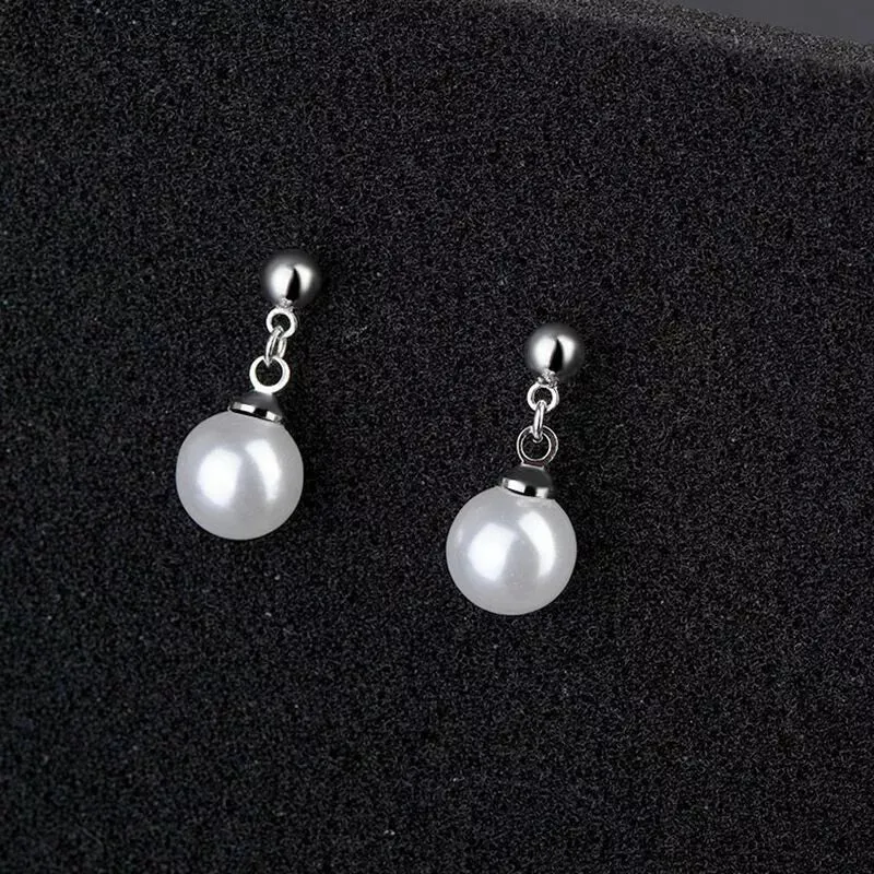 925 Sterling Silver Pearl Drop Stud Earrings for Women & Girls