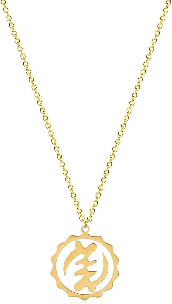 African Wisdom Adinkra Symbols Meanings Pendant Necklace For Men Women Round Geometric Hollow Out Charms Clavicle Chain Choker Jewelry Gift
