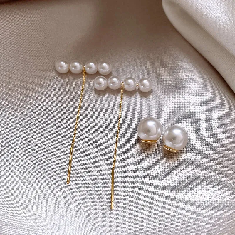 Bar and Pearl Pendant Drop Earrings