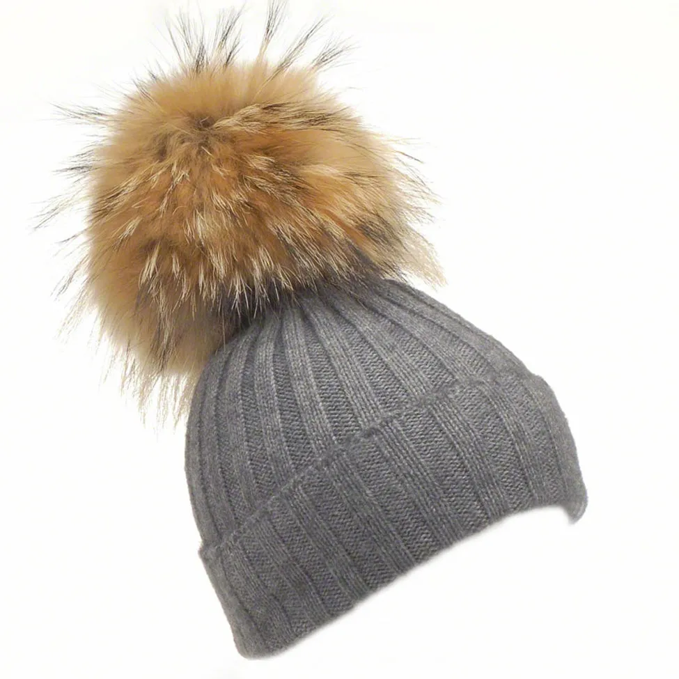 Beanie/Raccoon PomPom - Charcoal