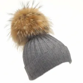 Beanie/Raccoon PomPom - Charcoal