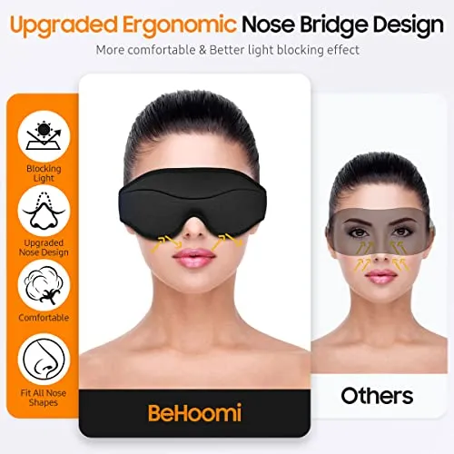 BeHoomi Sleep Mask, Premium Eye Mask for Sleeping, Total Blackout and Comfy, Super Soft Comfortable Sleeping Mask for Home, Office, Travel, Meditation, Yoga, Mothers Day Gifts, Black