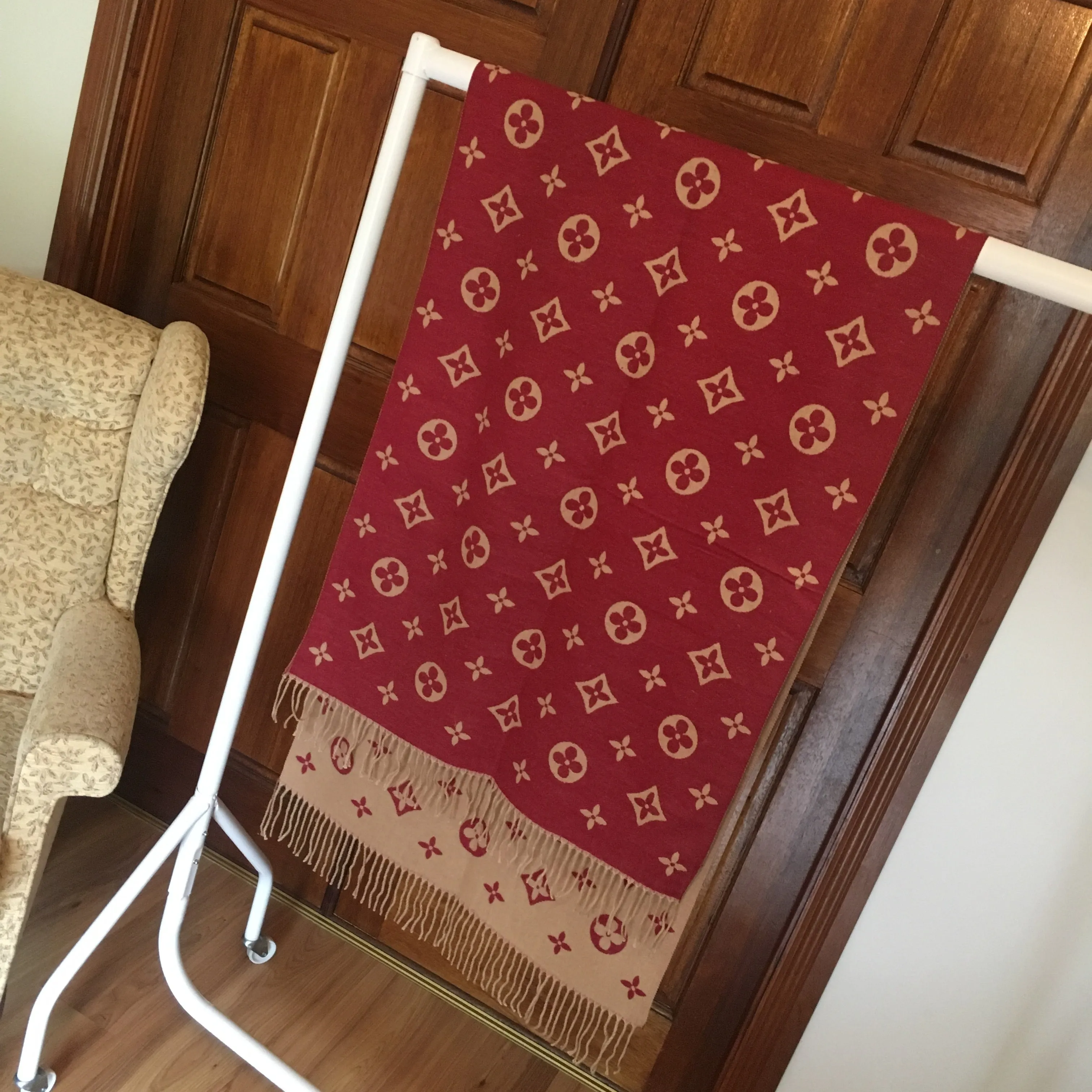 Beige and Burgundy Reversible Print Scarf