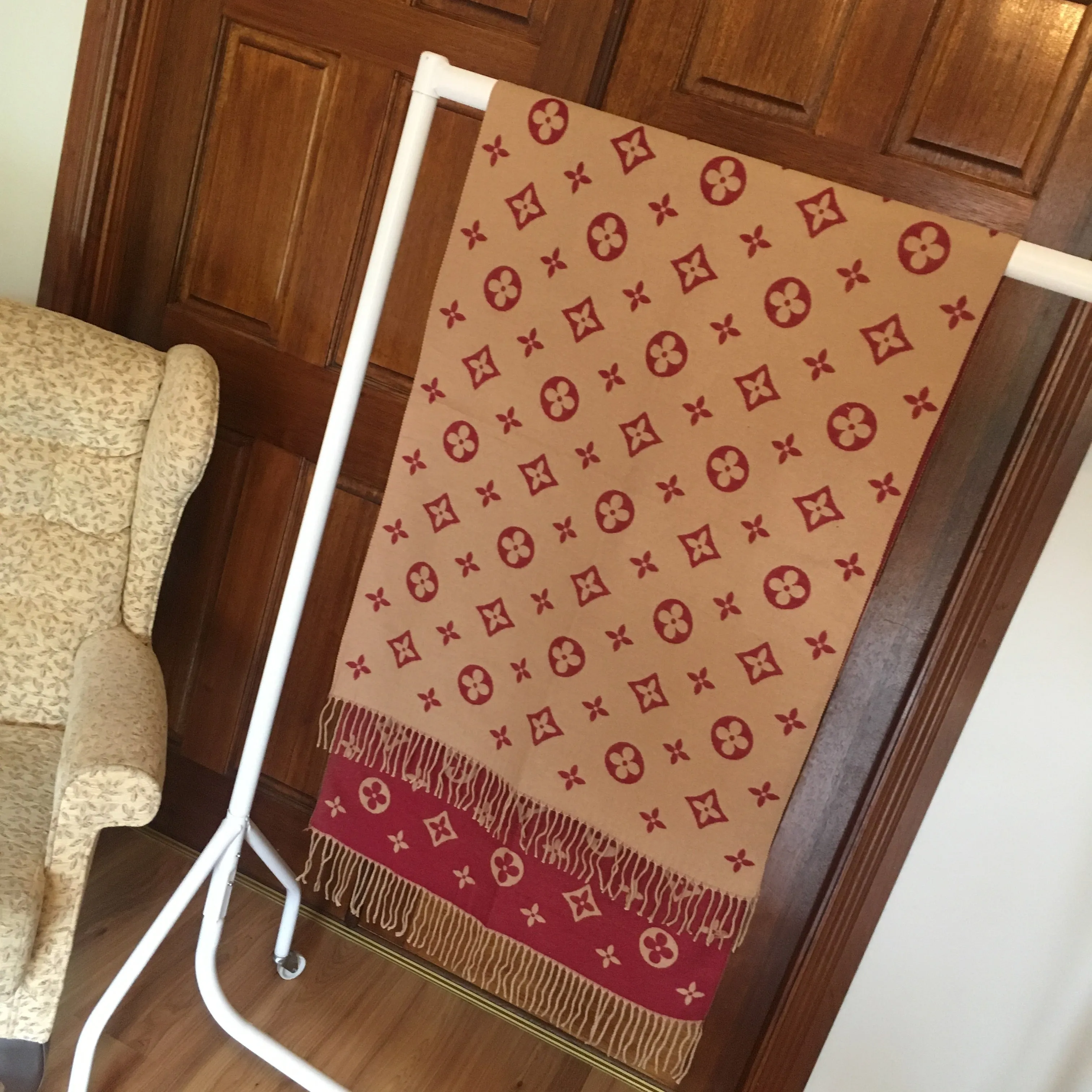 Beige and Burgundy Reversible Print Scarf