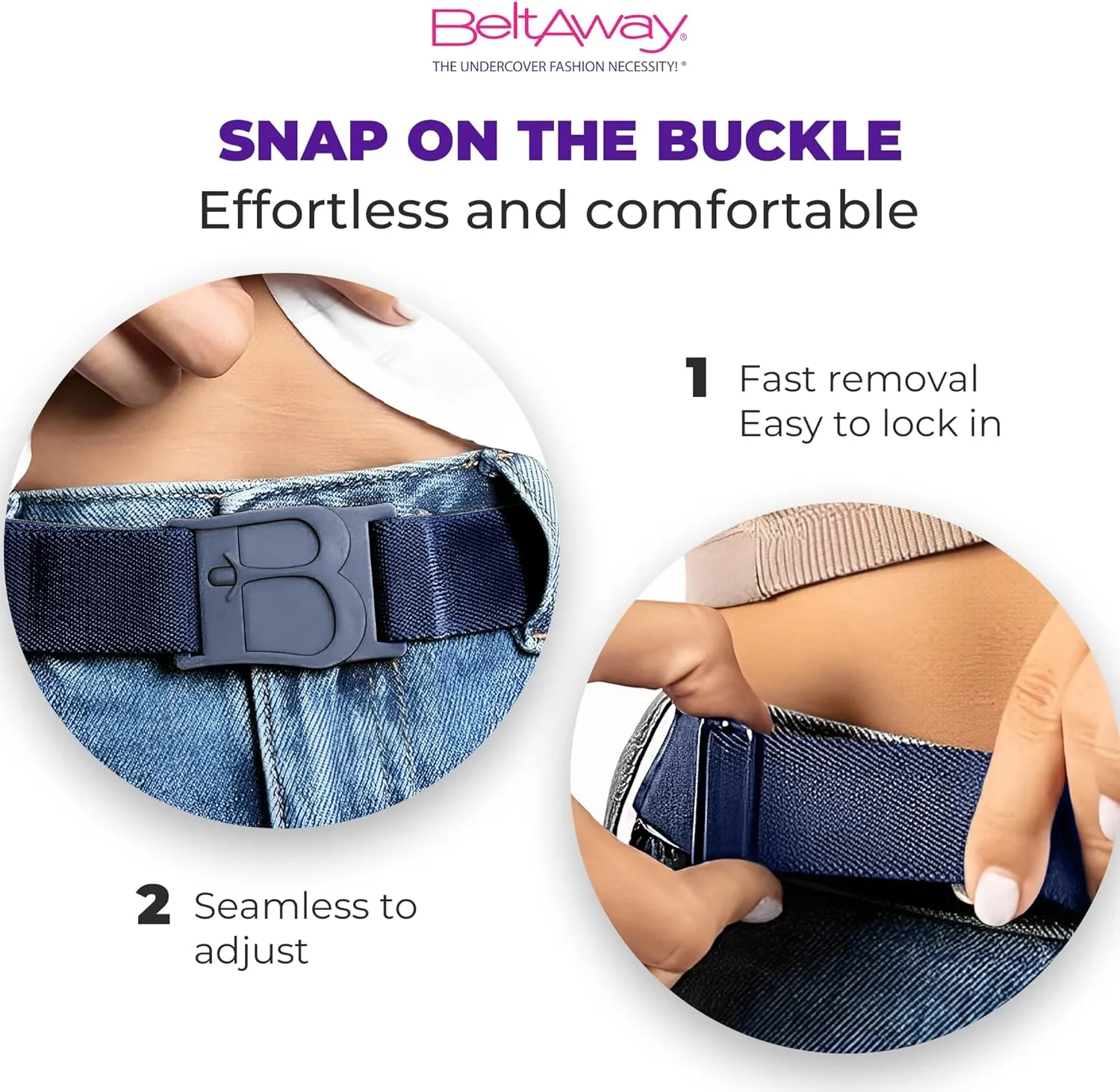 BELTAWAY Easily Adjustable No Show Women Stretch Belt Invisible Elastic Belt with Flat Buckle for Jeans Pants Dresses