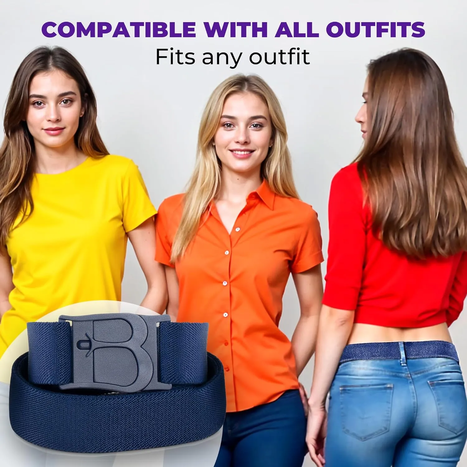 BELTAWAY Easily Adjustable No Show Women Stretch Belt Invisible Elastic Belt with Flat Buckle for Jeans Pants Dresses