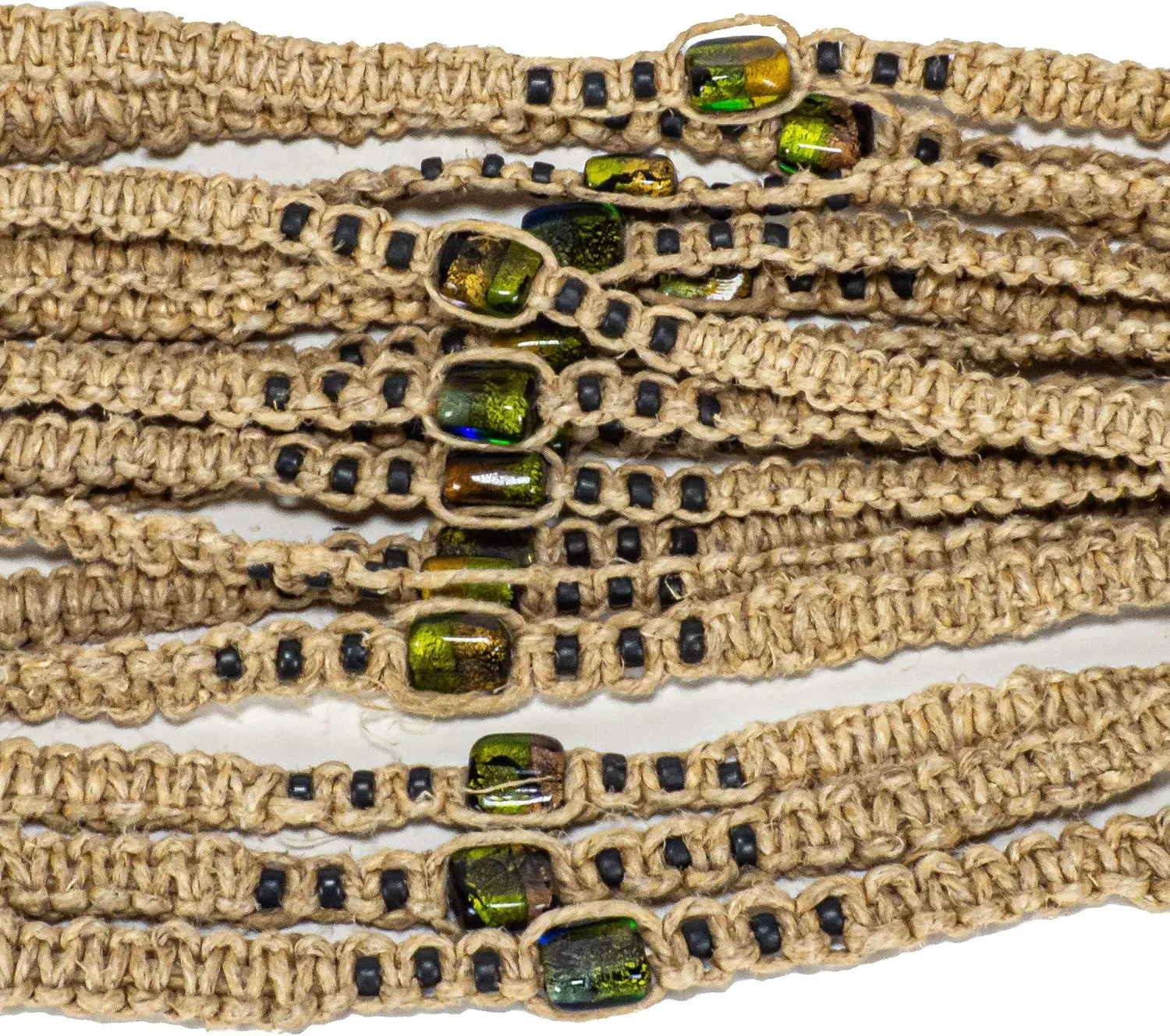 BlueRica Large Hemp Choker Necklace with Glass Bead