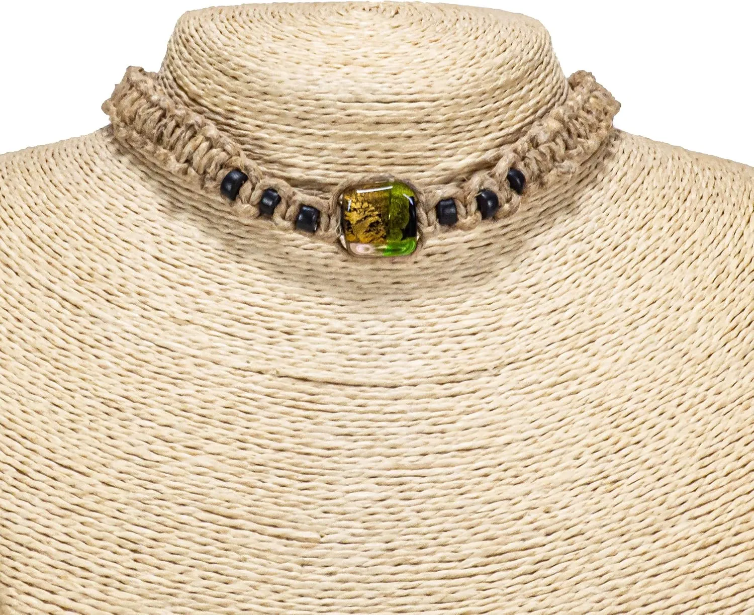BlueRica Large Hemp Choker Necklace with Glass Bead