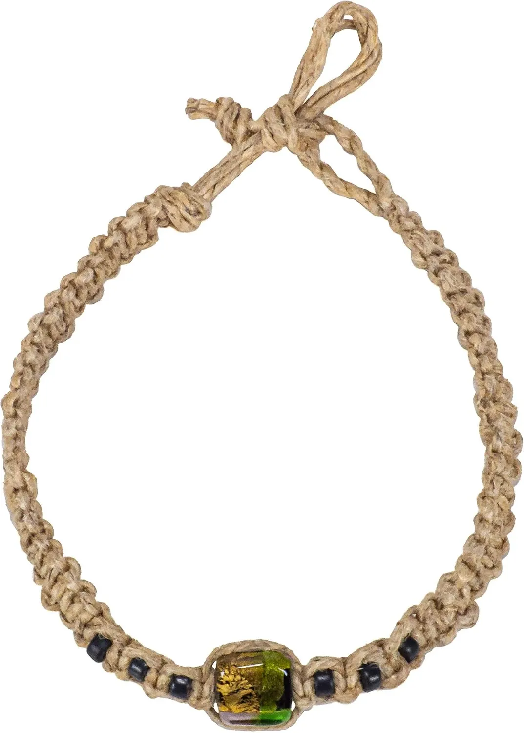 BlueRica Large Hemp Choker Necklace with Glass Bead