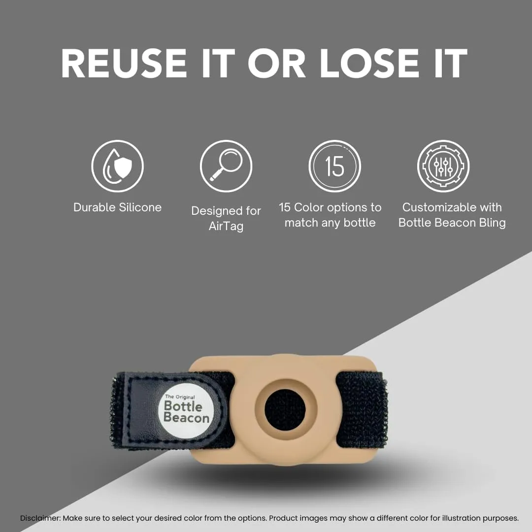 Bottle Beacon Tracker Strap  Fits Stanley, Hydro Flask, Yeti & Nalgene | Durable Velcro Holder (Beige)