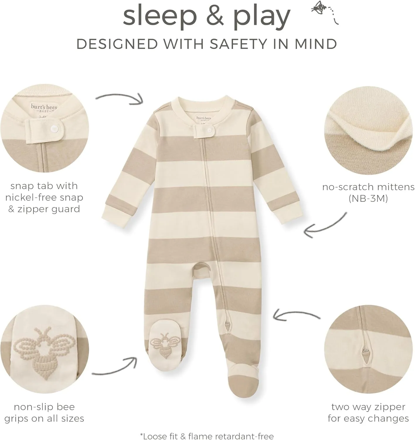 Burt's Bees Baby Boys' Organic Cotton Loose Fit Sleep and Play One-Piece Zip Front Footed Pajamas