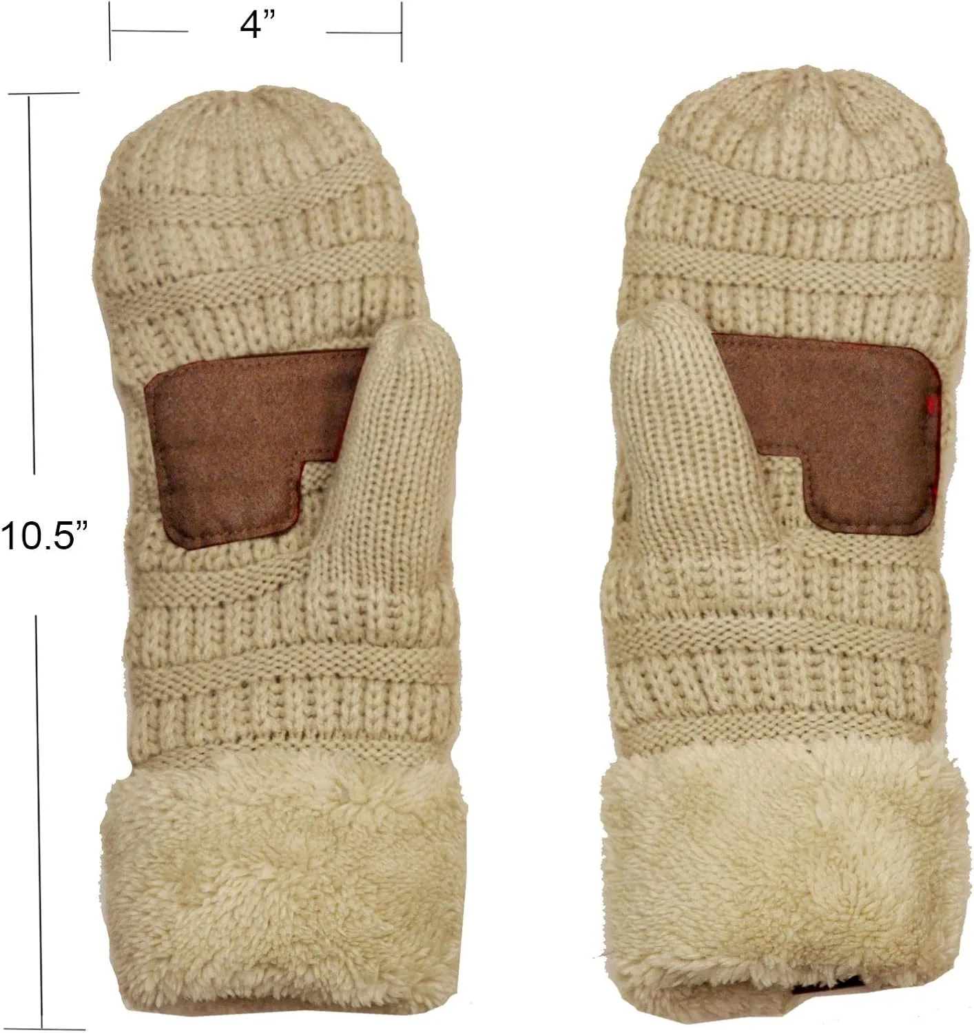 C.C Unisex Winter Warm Inner Fuzzy Lined Anti-Slip Cuff Mittens