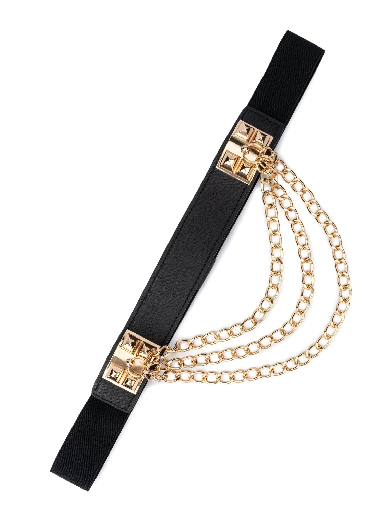 Chain-Detail Wide Waist Belt