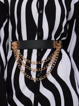 Chain-Detail Wide Waist Belt