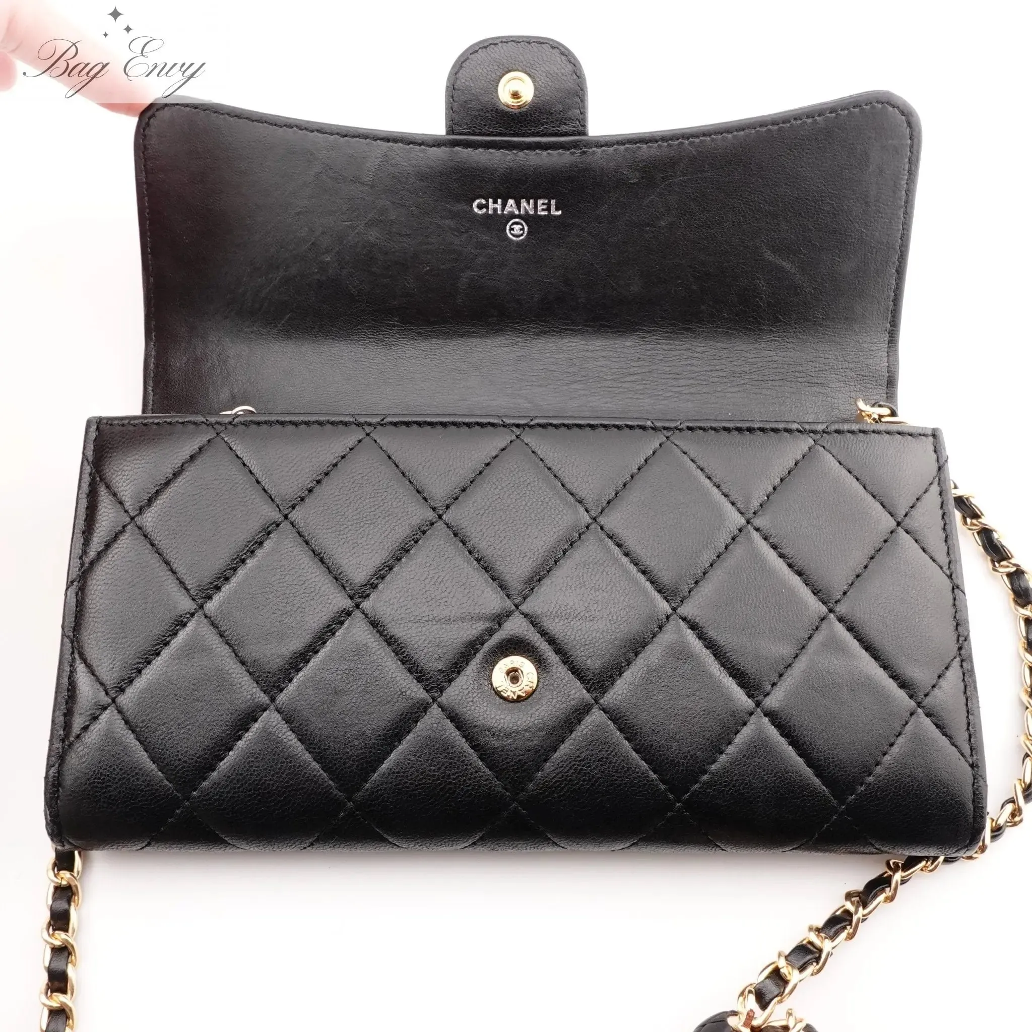 CHANEL Lambskin Classic Flap Gusseted Wallet on Adjustable Chain