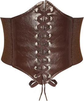 Corset Waist Belt for Women Lace-up Wide Leather Belts Elastic Tied Waspie Waist Cinchers for Dress