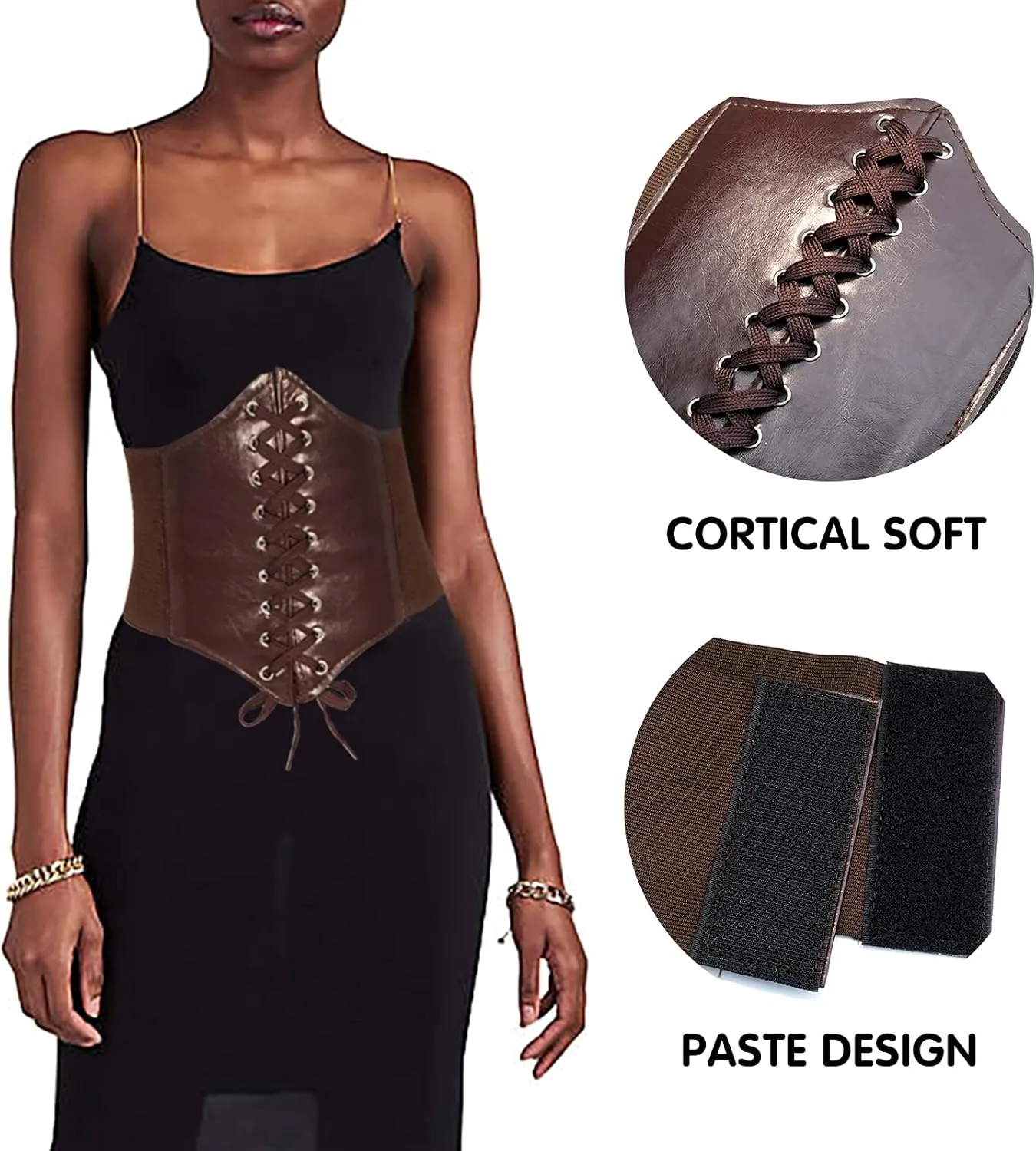 Corset Waist Belt for Women Lace-up Wide Leather Belts Elastic Tied Waspie Waist Cinchers for Dress