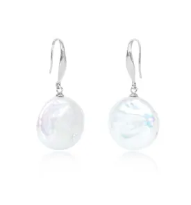 Credo large coin cultured freshwater pearl drop earrings on silver hooks
