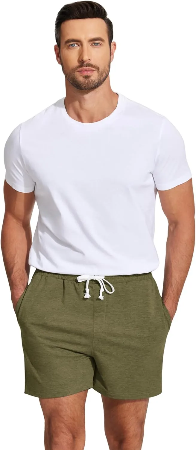 Deyeek 5.5 Inch Mens Pajama Shorts Sleep Cotton Lounge PJ Lightweight Elastic Waist Drawstring Nightwear Bottom with Pockets