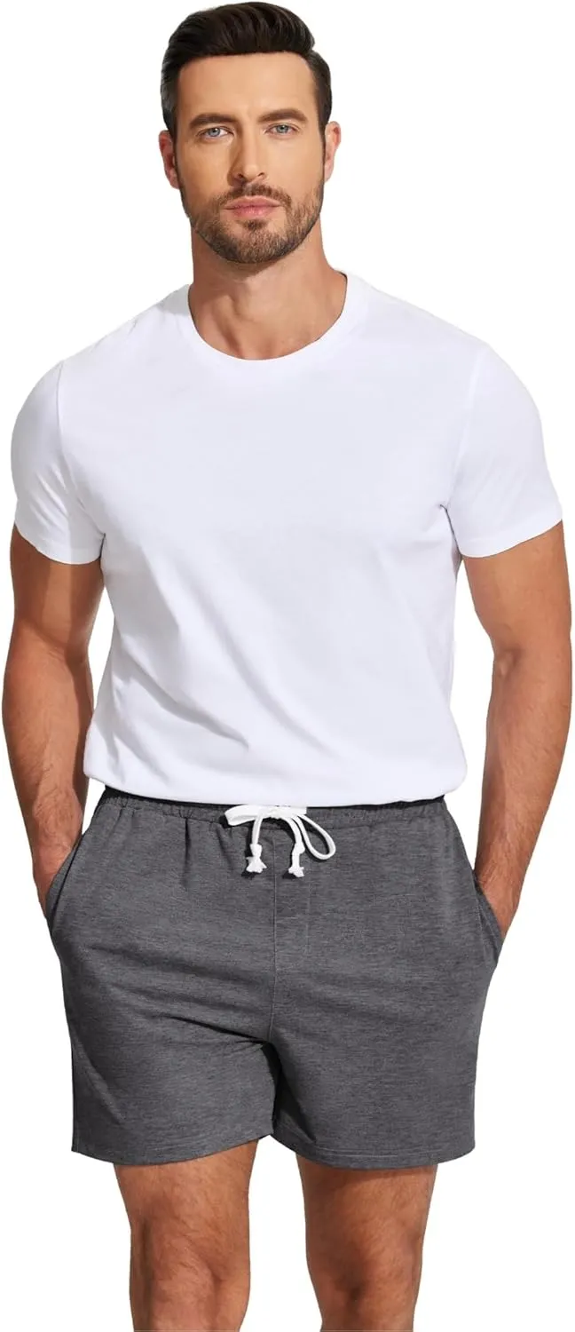 Deyeek 5.5 Inch Mens Pajama Shorts Sleep Cotton Lounge PJ Lightweight Elastic Waist Drawstring Nightwear Bottom with Pockets