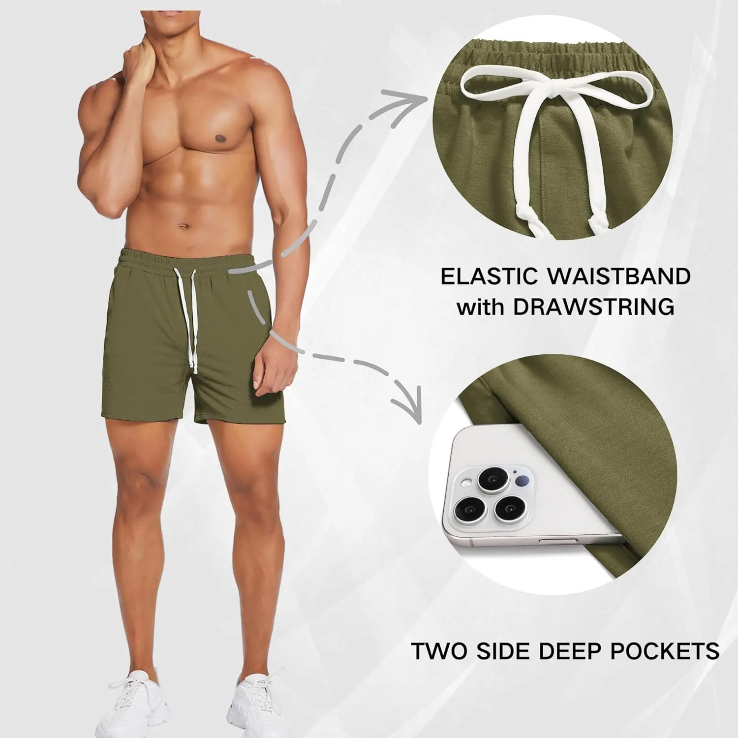Deyeek 5.5 Inch Mens Pajama Shorts Sleep Cotton Lounge PJ Lightweight Elastic Waist Drawstring Nightwear Bottom with Pockets