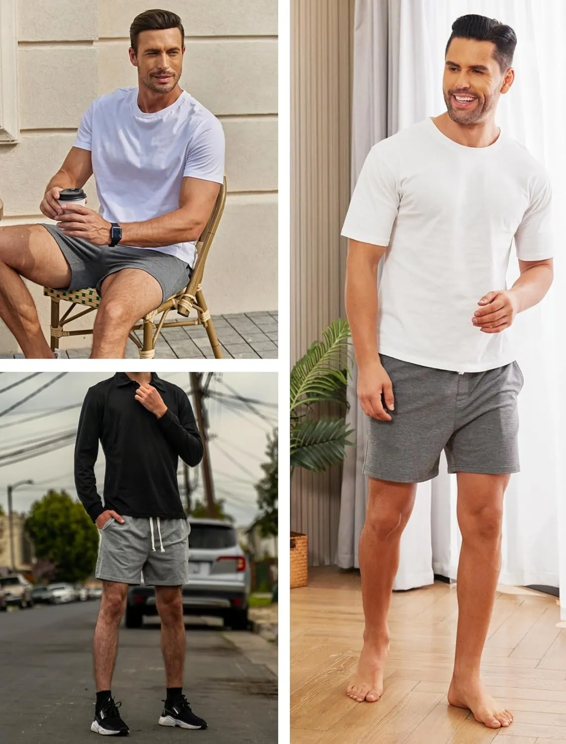 Deyeek 5.5 Inch Mens Pajama Shorts Sleep Cotton Lounge PJ Lightweight Elastic Waist Drawstring Nightwear Bottom with Pockets