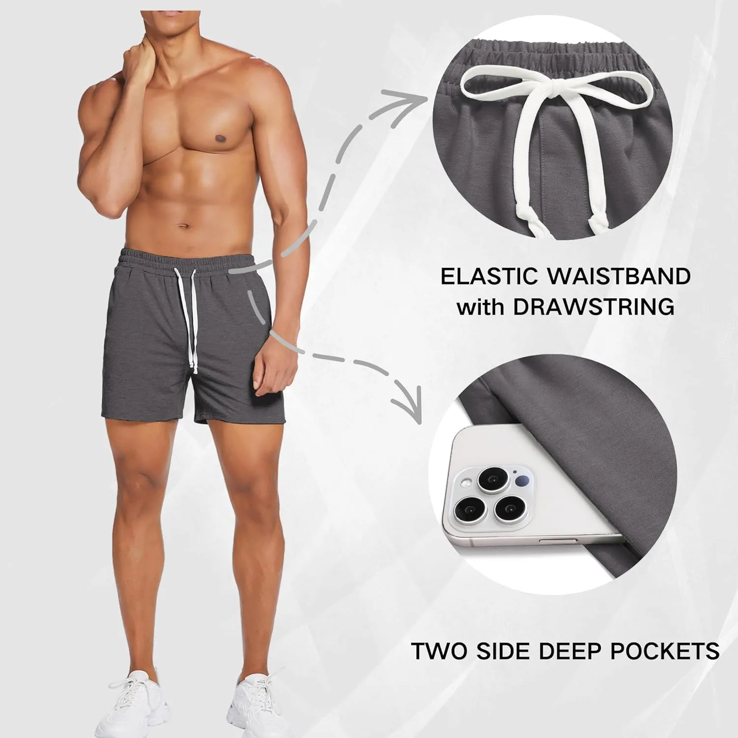 Deyeek 5.5 Inch Mens Pajama Shorts Sleep Cotton Lounge PJ Lightweight Elastic Waist Drawstring Nightwear Bottom with Pockets