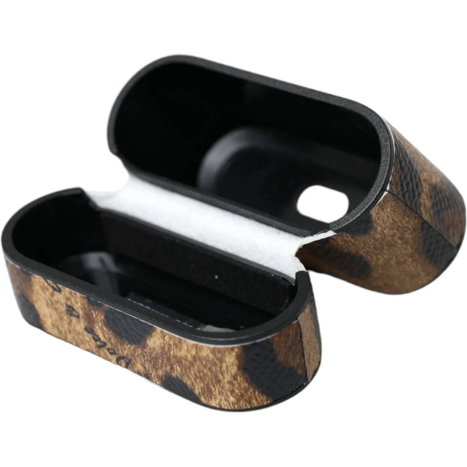 Dolce & Gabbana Brown Leopard Calf Leather Metal Logo Plaque Airpods Case