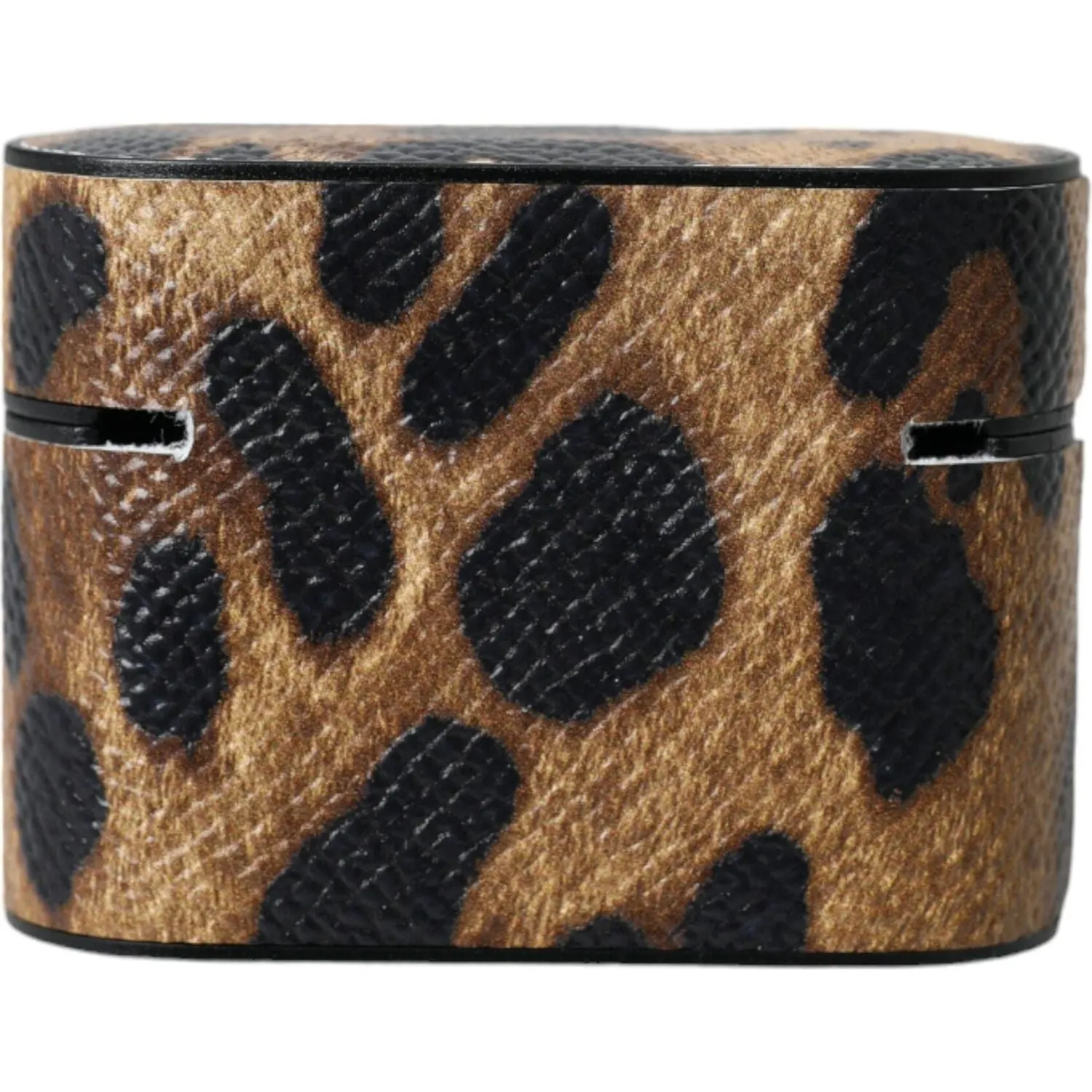 Dolce & Gabbana Brown Leopard Calf Leather Metal Logo Plaque Airpods Case