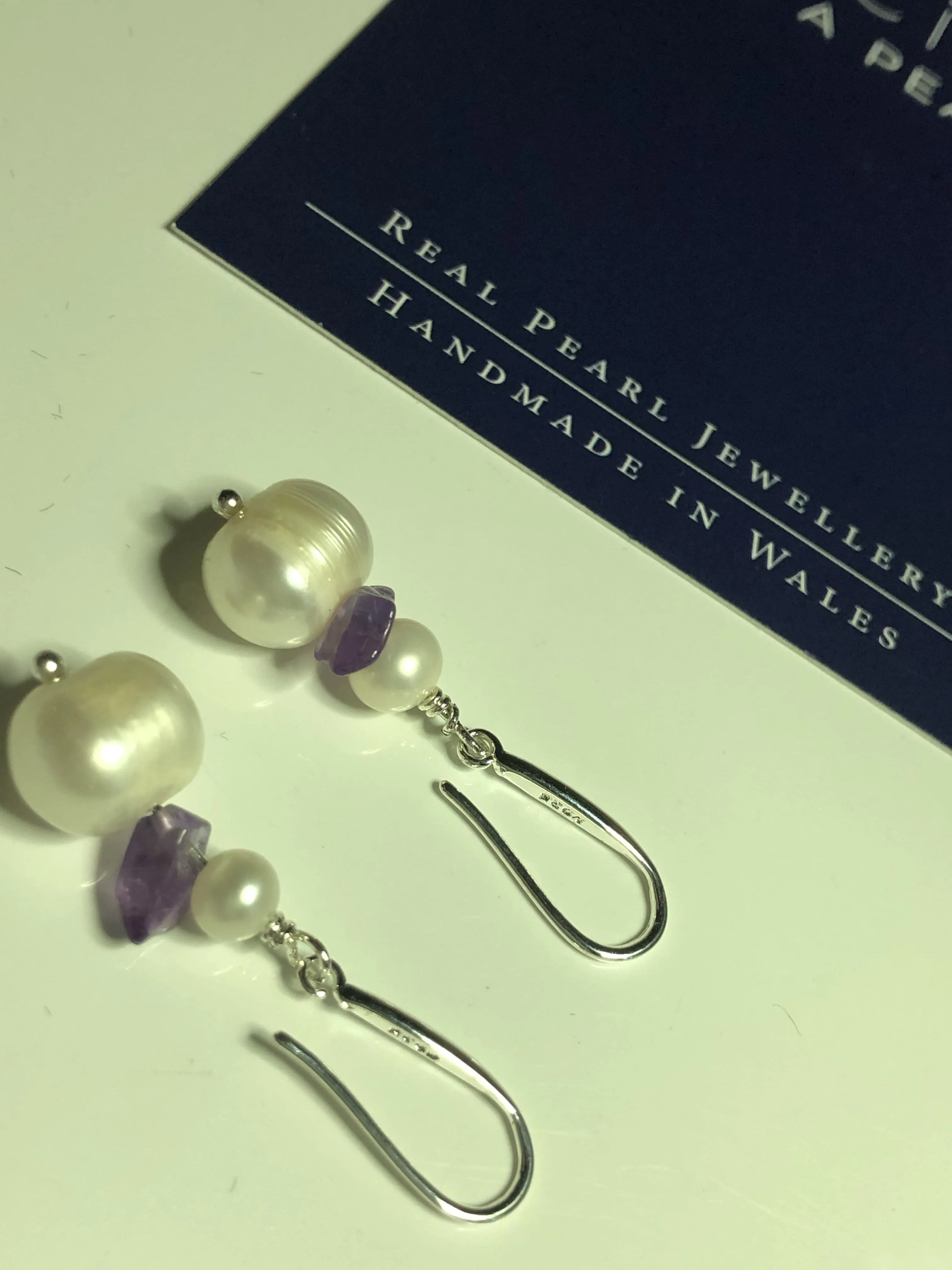Earrings: Amethyst and Pearl drop