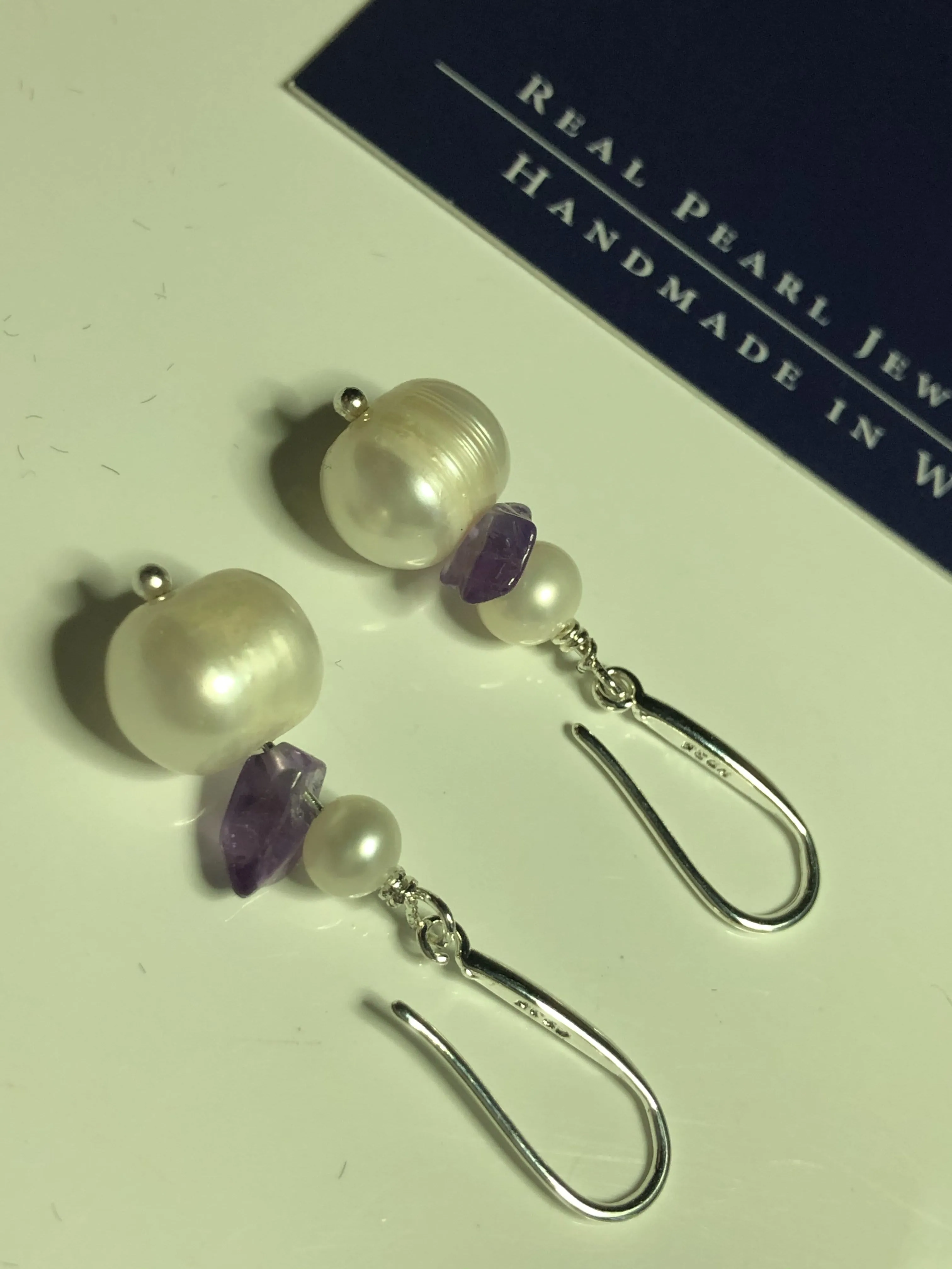 Earrings: Amethyst and Pearl drop