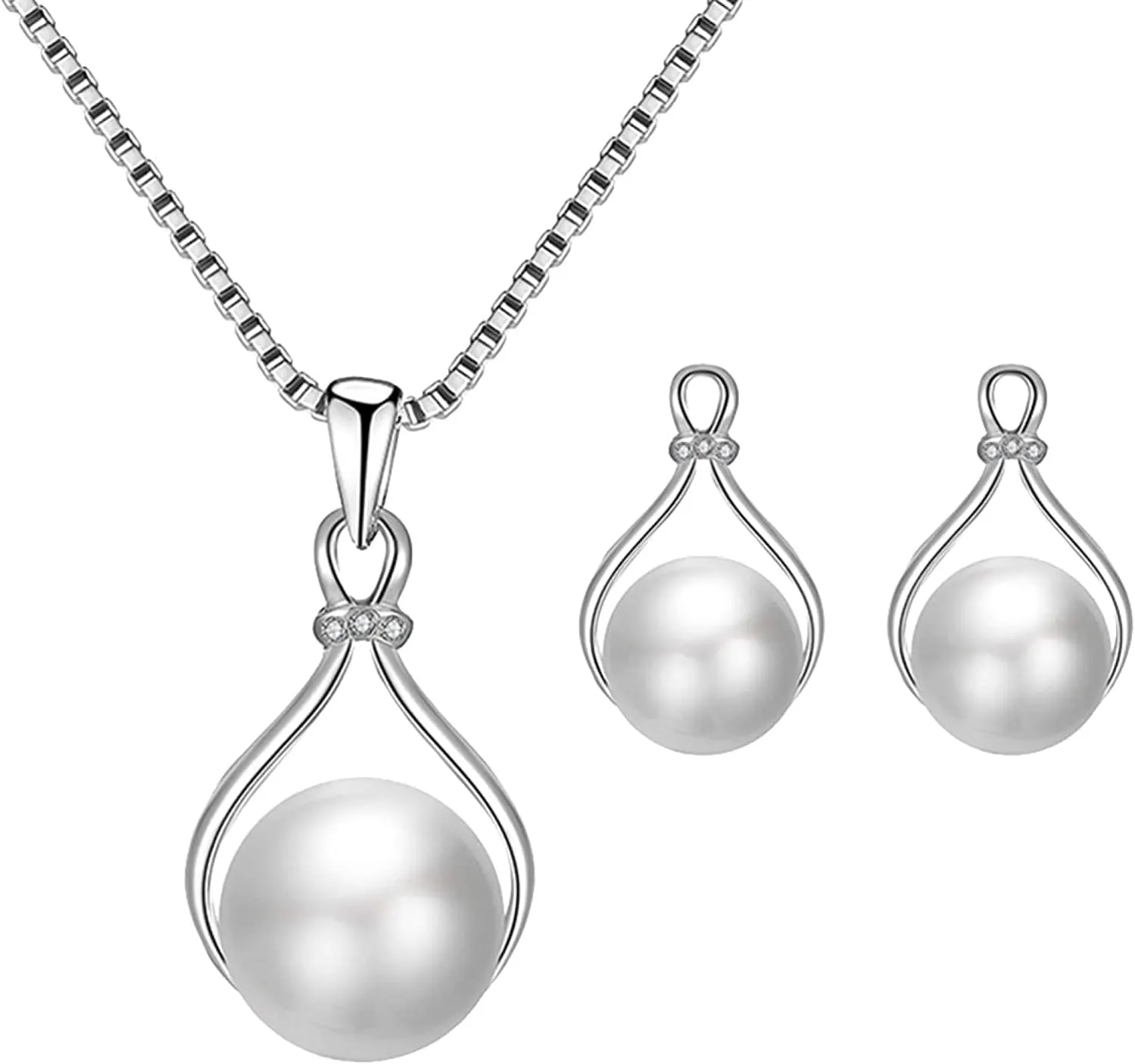Earrings For Women, Water Drop Shape Faux Pearl Pendant Earrings Necklace Wedding Bridal Jewelry Set - Silver Dexterous and professional