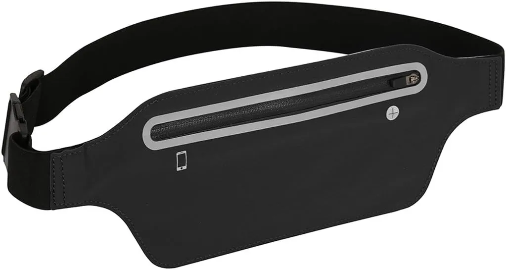 Fanny Packs for Women, Waterproof Fanny Pack for Men, Adjustable Running Belt Waist Pack Slim Expandable Pocket Belt Black, iPhone Running Holder Cell Phone Elastic Waist Pouch Bag for Galaxy