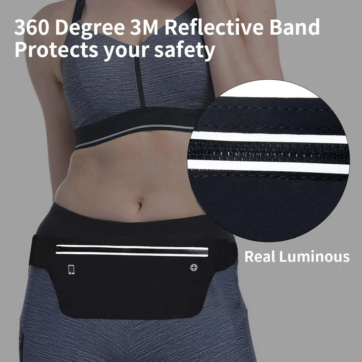 Fanny Packs for Women, Waterproof Fanny Pack for Men, Adjustable Running Belt Waist Pack Slim Expandable Pocket Belt Black, iPhone Running Holder Cell Phone Elastic Waist Pouch Bag for Galaxy