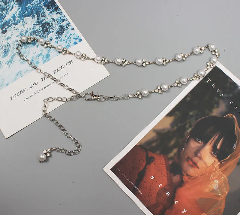 Fashion Women Metal Chain Rhinestone Double Waist Chain With Dress Accessories Belt Decoration Belt