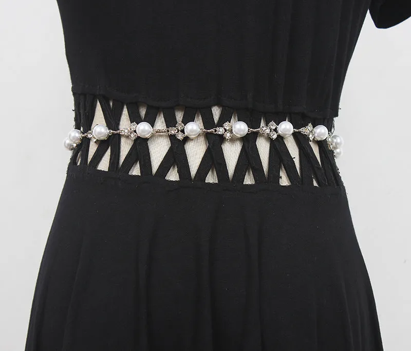 Fashion Women Metal Chain Rhinestone Double Waist Chain With Dress Accessories Belt Decoration Belt