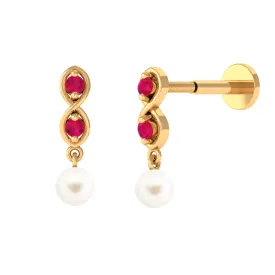 Freshwater Pearl Drop Helix Piercing Earring with Ruby