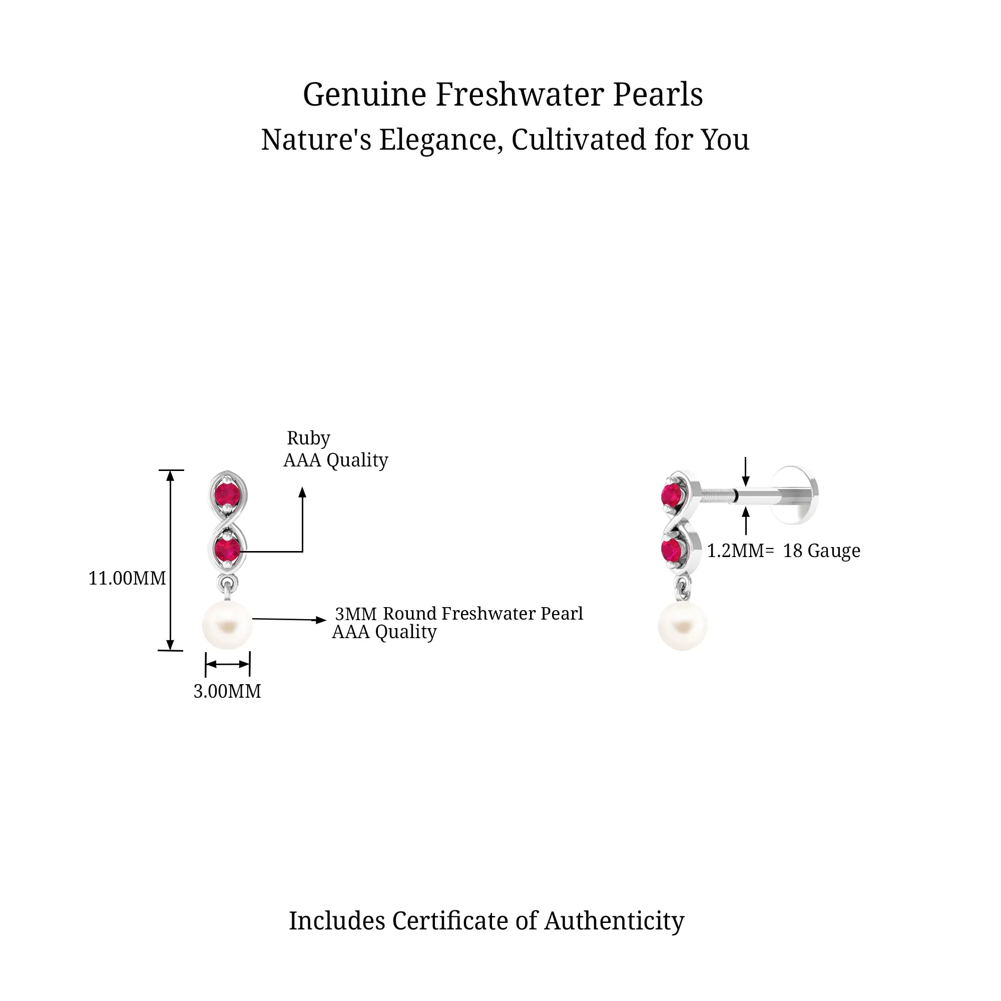 Freshwater Pearl Drop Helix Piercing Earring with Ruby