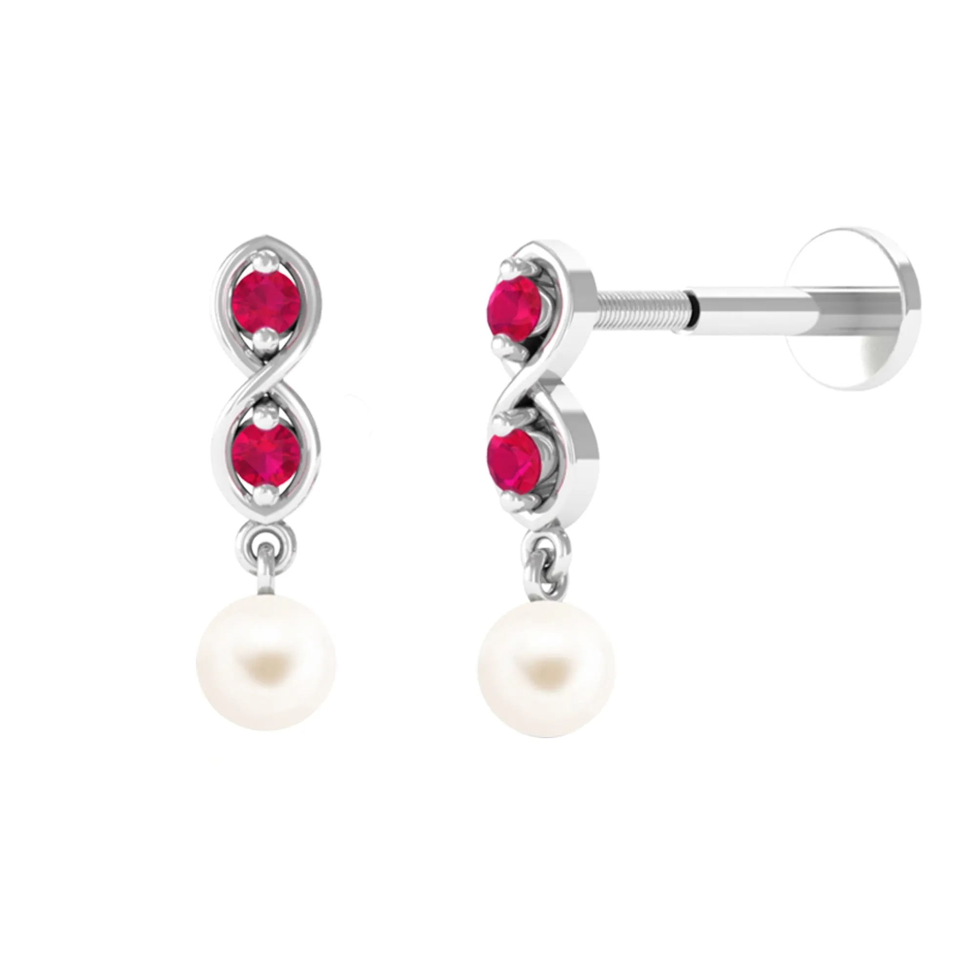 Freshwater Pearl Drop Helix Piercing Earring with Ruby