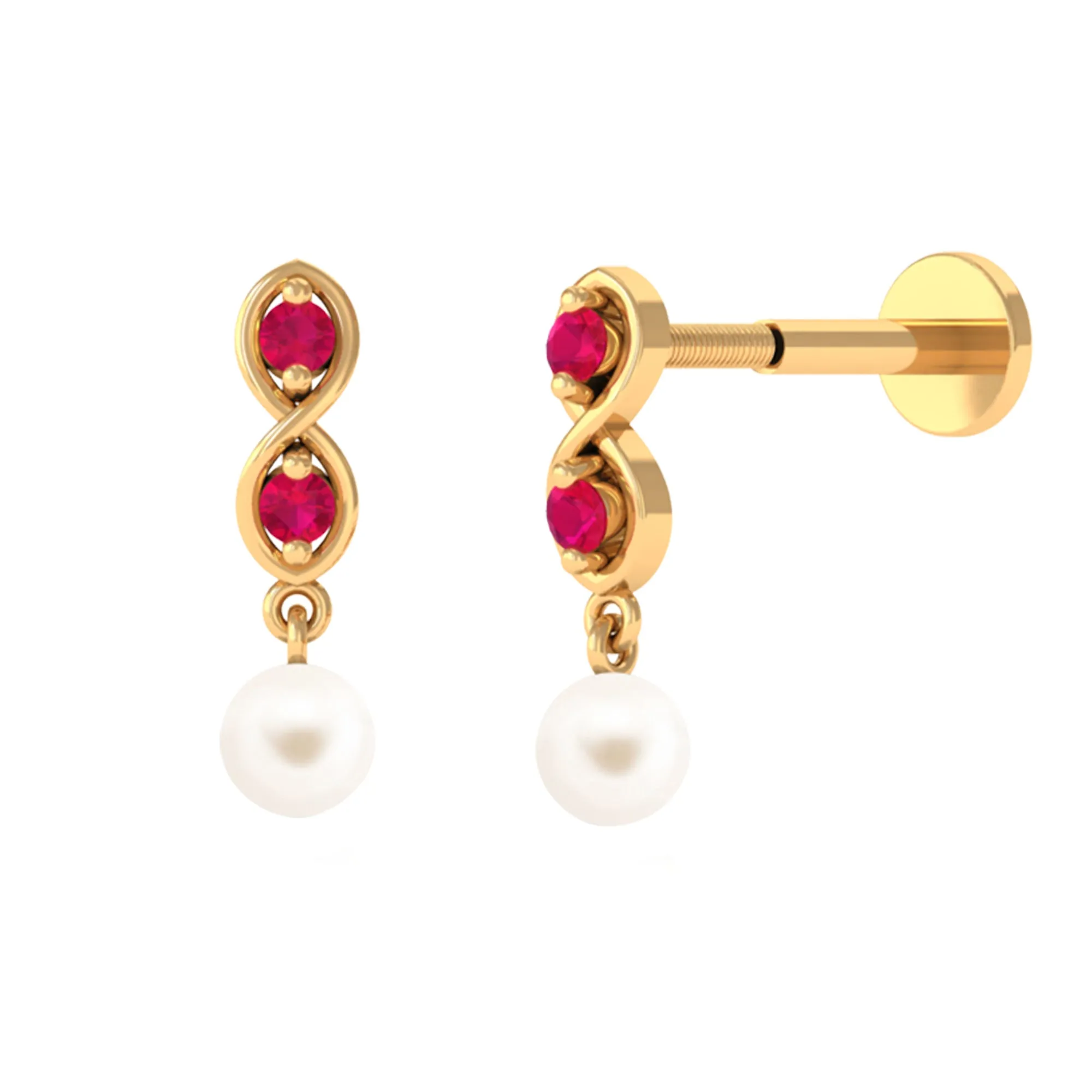 Freshwater Pearl Drop Helix Piercing Earring with Ruby