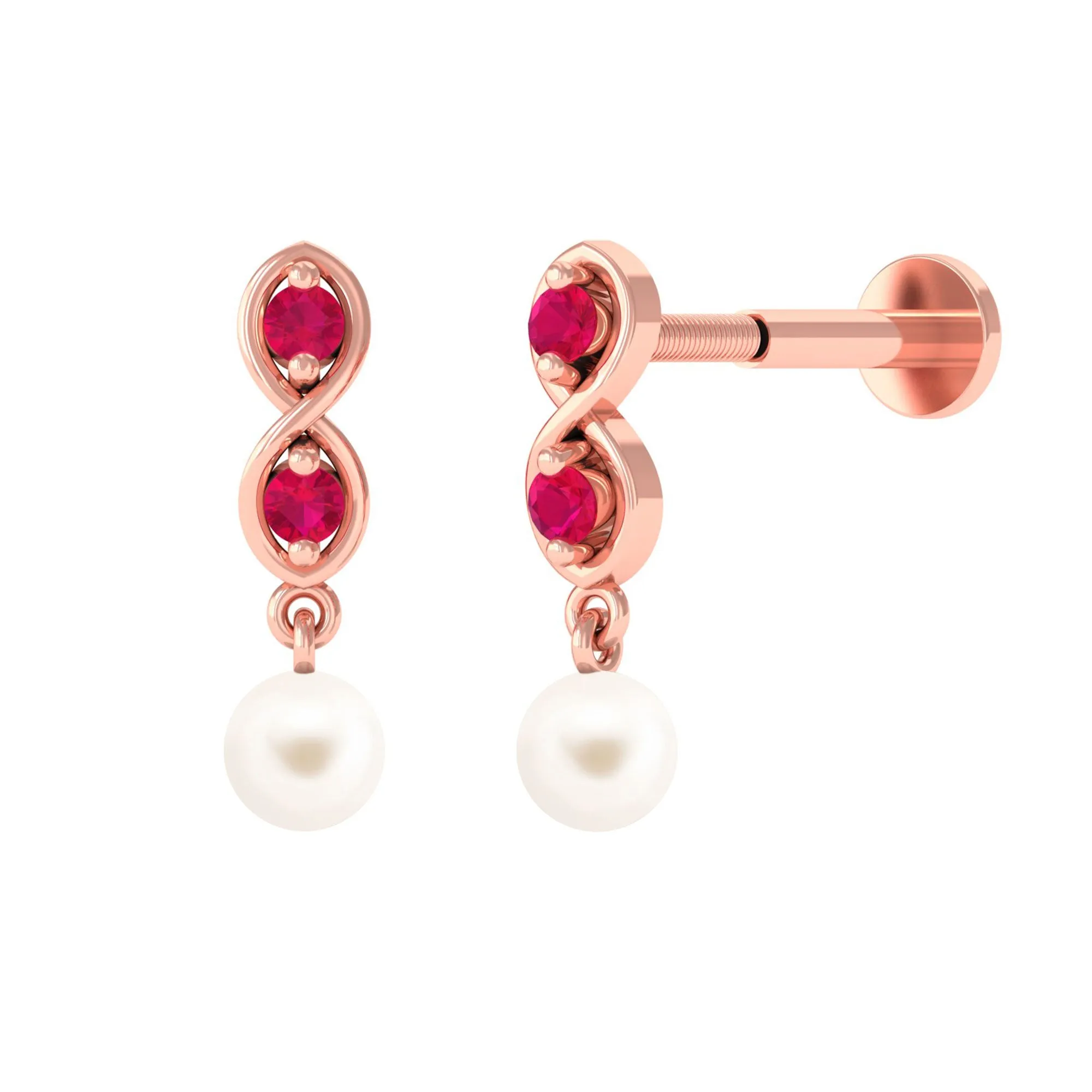 Freshwater Pearl Drop Helix Piercing Earring with Ruby