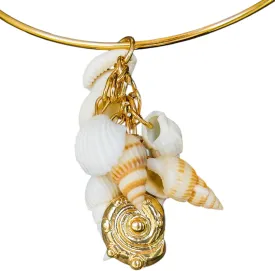 Gold-Tone Seashell Charm Choker Necklace, Natural Shell Cluster Pendant, Beach Style